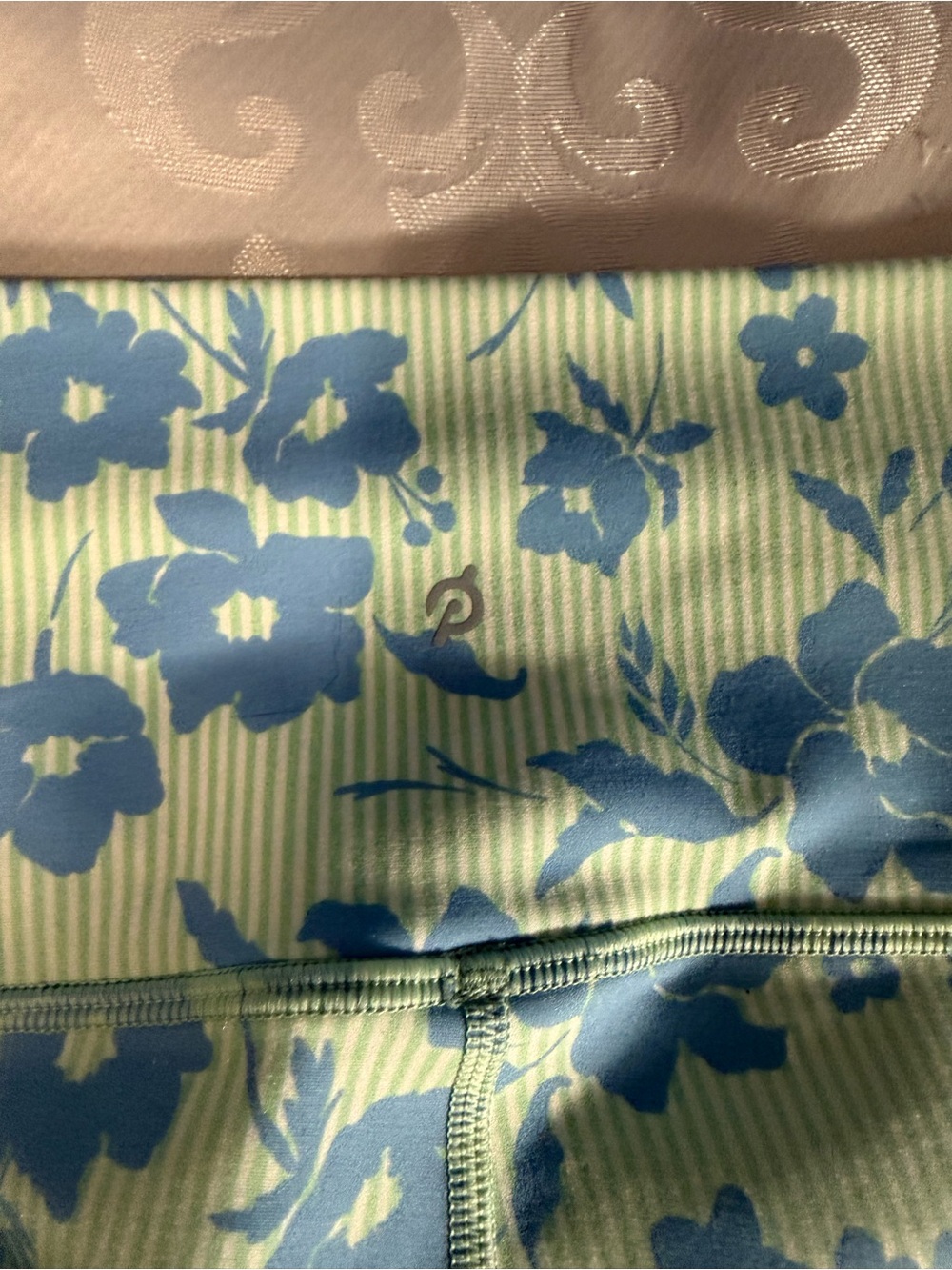 Peloton Floral High Rise Leggings Size L Blue Green Stripe Print Side Pockets - Picture 7 of 15